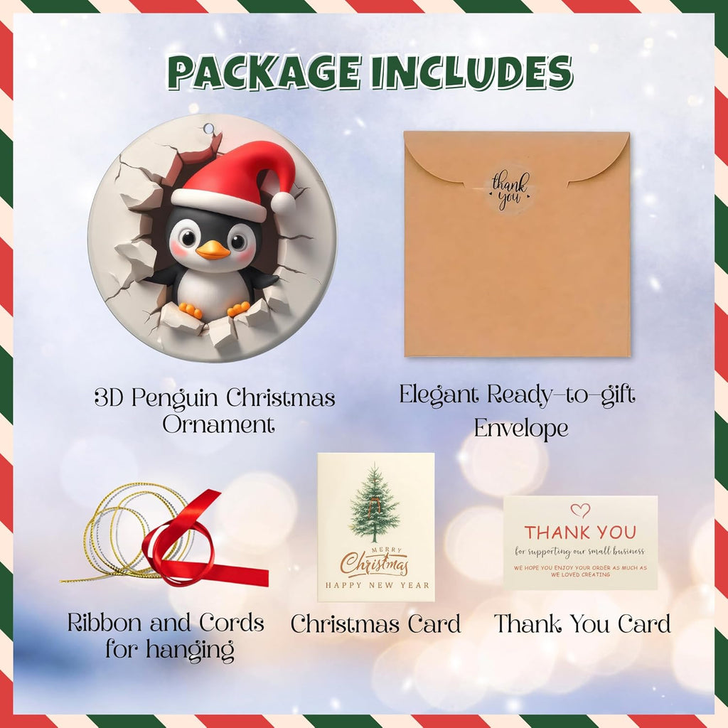 Penguin Ornament - 2D Christmas Penguin Decorations | Cute Animal Gifts for Couples & Families