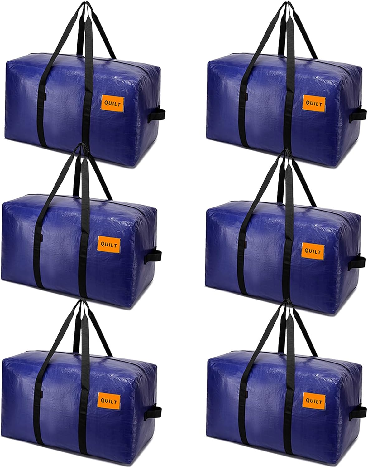 Skiennix 6 Pack Moving Bags - Heavy Duty Extra Large Storage Totes with Zippers & Sturdy Handles | Blue