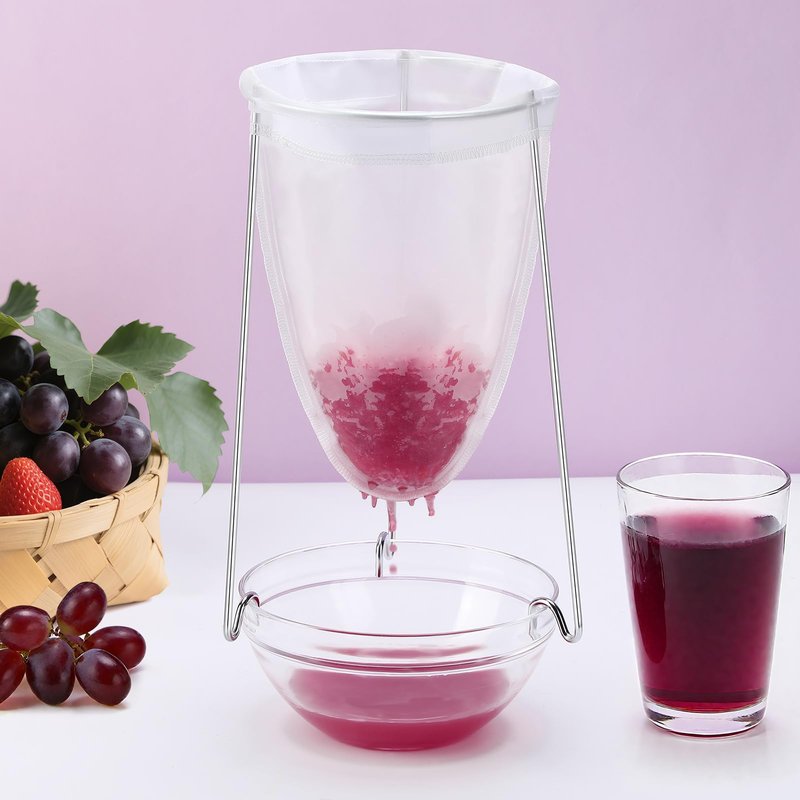 Stable Jelly Strainer Stand with 3 Strainer Bags - Reusable Mesh Filter Bags & Stainless Steel Sieve Stand Kit for Straining Nut Milk Cheese Juice Greek Yogurt, 1 Set