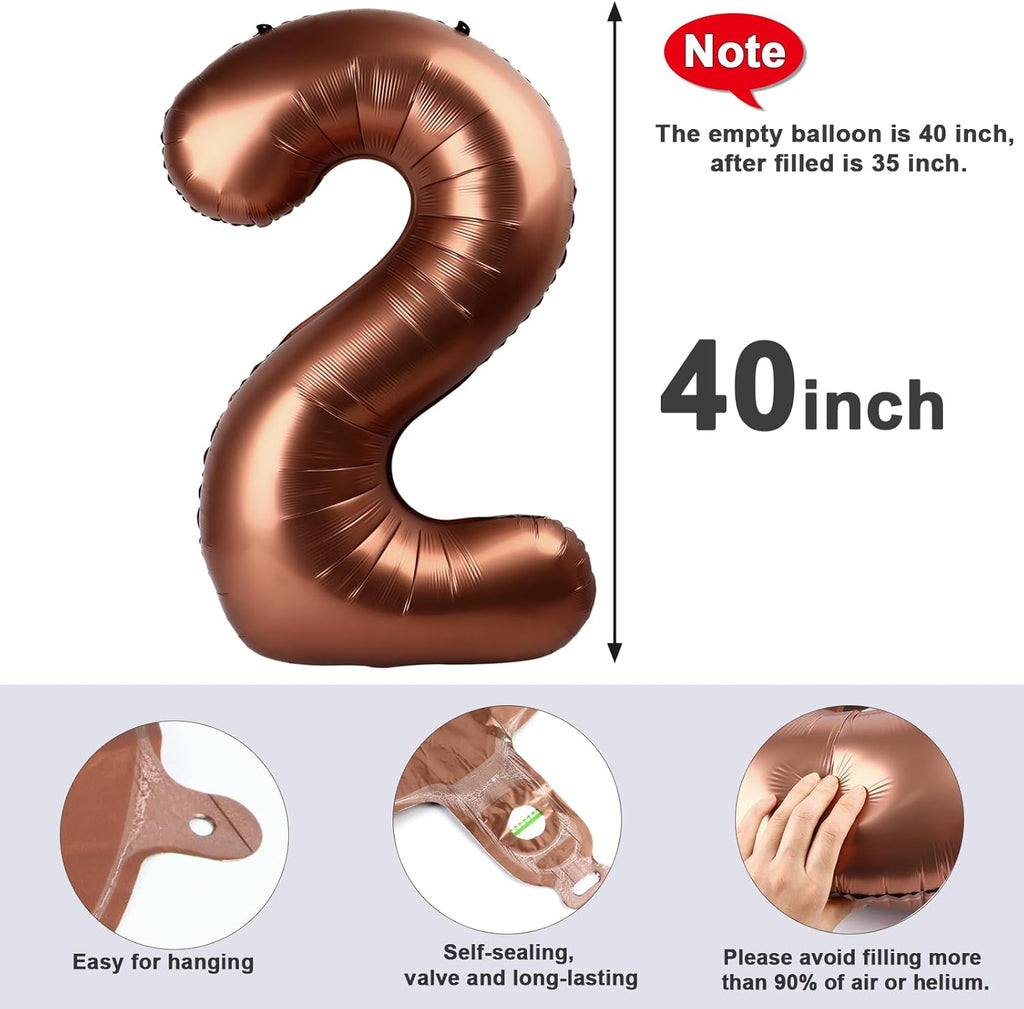 Skiennix 40-Inch Coffee Brown Number Balloons - Perfect for 2nd, 12th, 21st Birthday & Celebration Decor