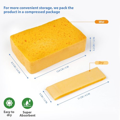 Cellulose Sponges 6 Pack - Large, Thick & Tear-Resistant | Biodegradable Kitchen & Car Cleaning
