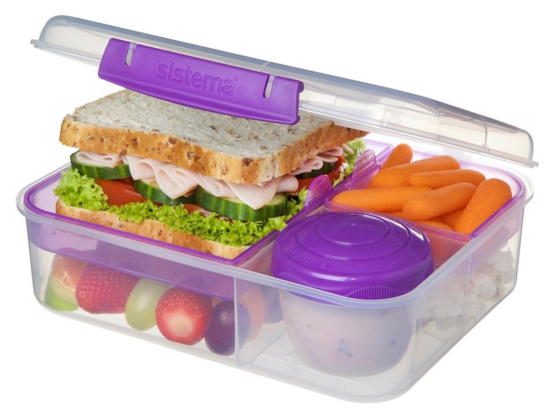 Sistema Bento Box Adult Lunch Box with 2 Compartments, Sandwhich Container, and Salad Dressing Container, Dishwasher Safe, Color May Vary