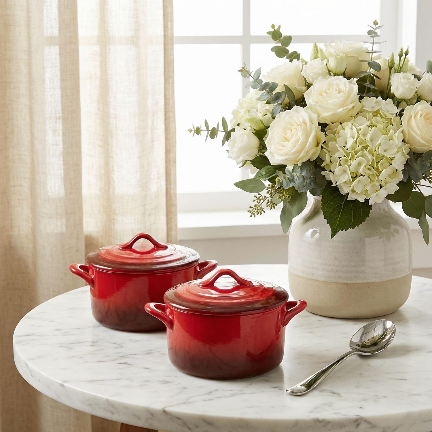 Regine Switzerland Ceramic Mini Cocotte Set - 17.7 Oz Individual Baking Ramekins with Lids | Oven & Microwave Safe