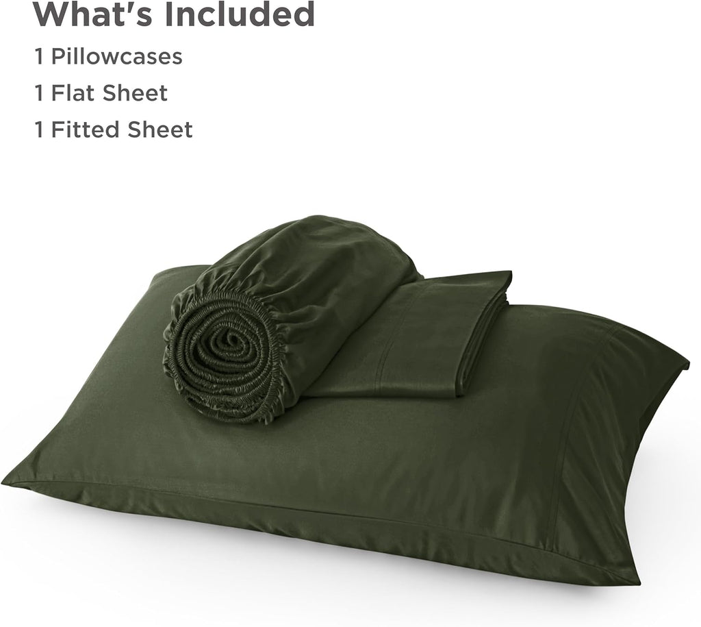 Bedsure Cooling Twin XL Sheets - Breathable Rayon from Bamboo, Soft & Silky, Deep Pocket Up to 16 Inches, Olive Green
