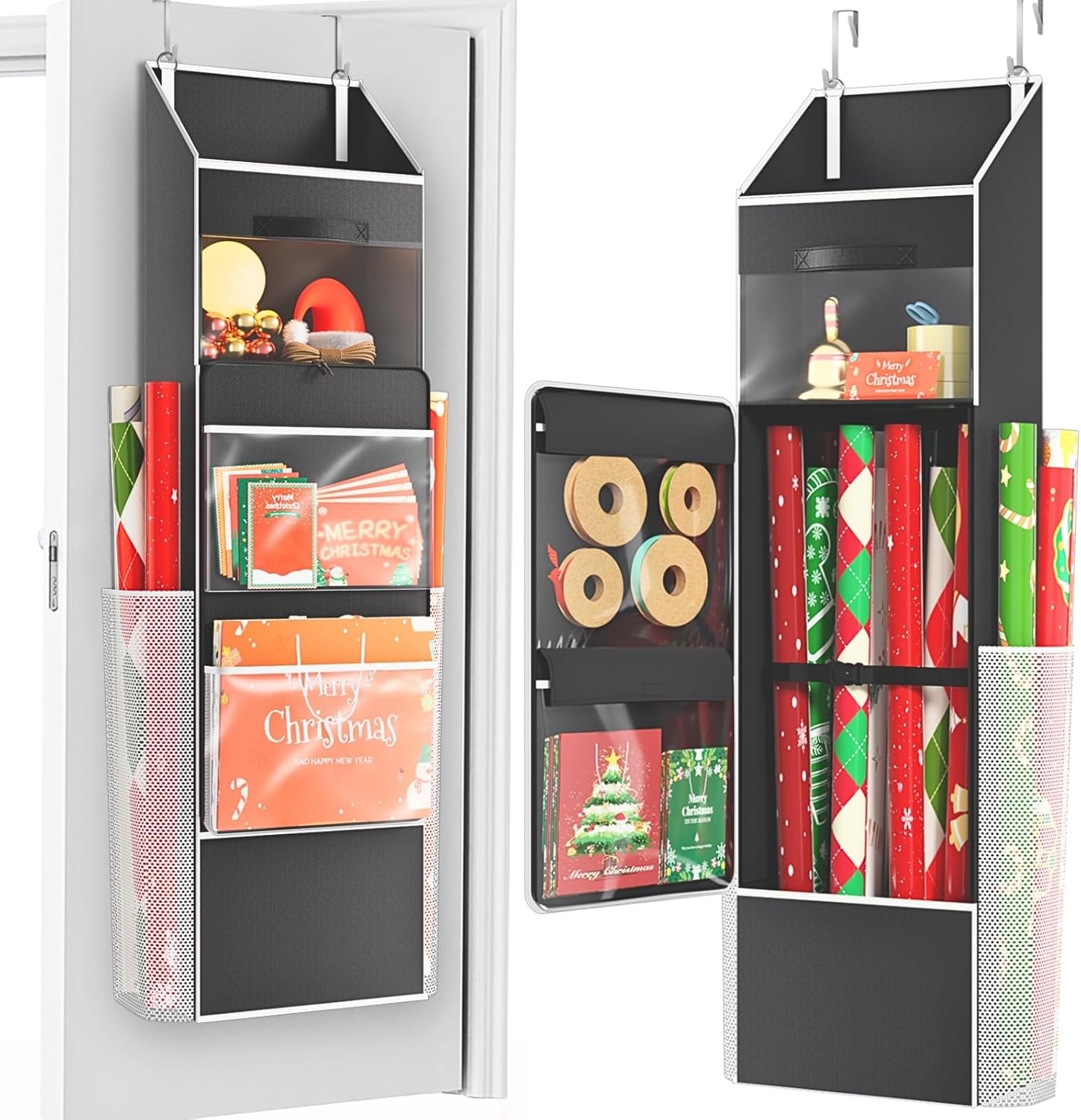 Ofiray Home 2-in-1 Wrapping Paper Organizer - Over Door & Under Bed Storage with Removable Drawer & 4 Pockets