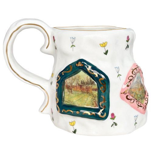 Large Ceramic Coffee Mug, Pretty Flower Cup with Big Handle, Funny Cute Tea Design for Office and Home,Unique Gift for Women and Tea Lovers