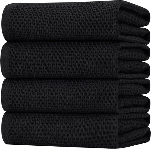 Homaxy 100% Cotton Kitchen Dish Towels - Ultra Soft, Absorbent & Quick Drying | 20 x 28 Inches, 4-Pack, Black