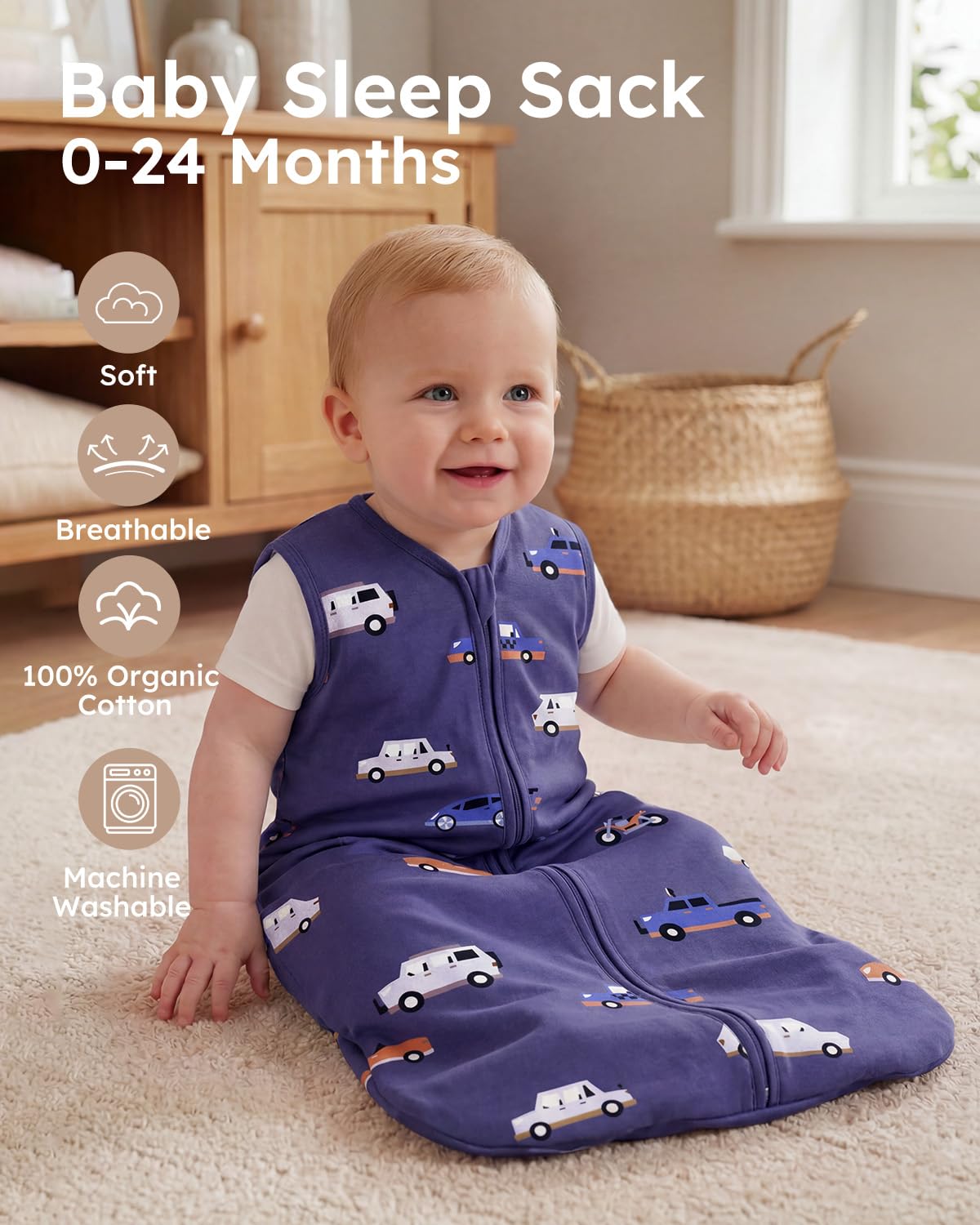 Yoofoss Baby Sleep Sack | 100% Organic Cotton Wearable Blanket for 12-18 Months | 2-Way Zipper, 3 Pack