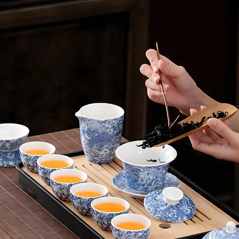 ICHAG Chinese Tea Set, Gongfu Tea Sets for Adults, Asian Gaiwan Teaset, 14-Piece Yangzhi Jade (羊脂玉茶具) with Suspended Gaiwan & Tea Pet, Portable Travel Teaset for Home, Outdoor, Office Gifts