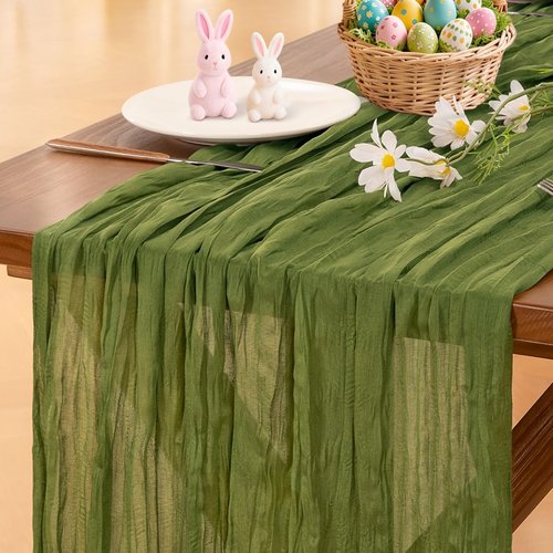 **Socomi Cheesecloth Table Runner - Boho Rustic Green 120 Inch for Weddings, Parties & Home Decor**