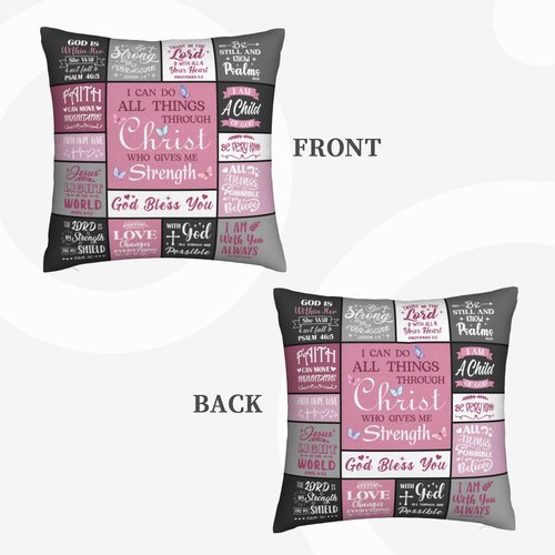 YHIKOUY Christian Pillow Covers 18x18 Inch - Inspirational Religious Gifts for Women, Mom, Daughter, Sister, Friends - Bible Verse Faith Gift - Pink