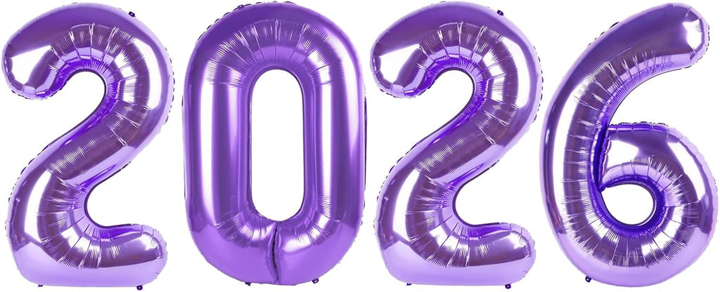Purple 2026 Number Balloons - 40 Inch New Year's Eve Party Decorations | Graduation & Birthday Supplies