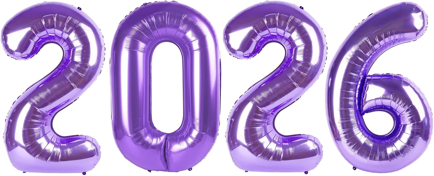 Purple 2026 Number Balloons - 40 Inch New Year's Eve Party Decorations | Graduation & Birthday Supplies