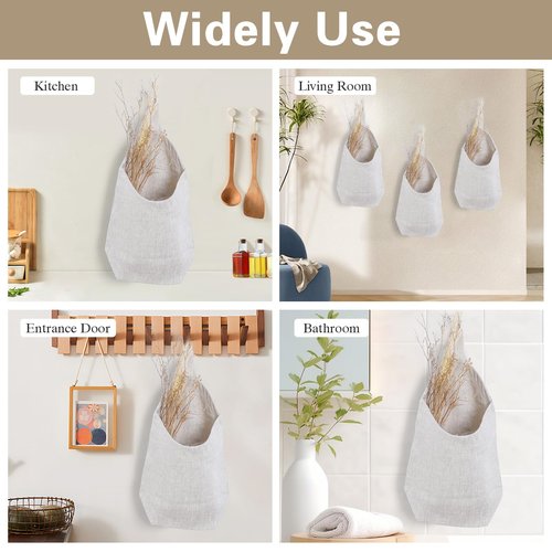 HSOFTIFY 100% Linen Hanging Storage Bags Baskets 2 Pcs, Small Wall Storage Bag for Kitchen, Bedroom, RV Camper Organizer, Sewing Room, Nursery Storage, Kids Room, Linen