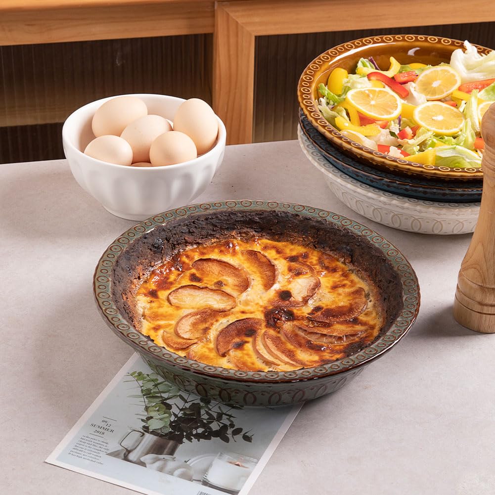 Sweejar Ceramic Pie Pan for Baking,Round Baking Dish Pan for Dinner 10 Inches, Pie Dish Non-Stick Pie Plate for Quiche, Tart, Cake, Pumpkin Pie, Pot Pies (Brown)