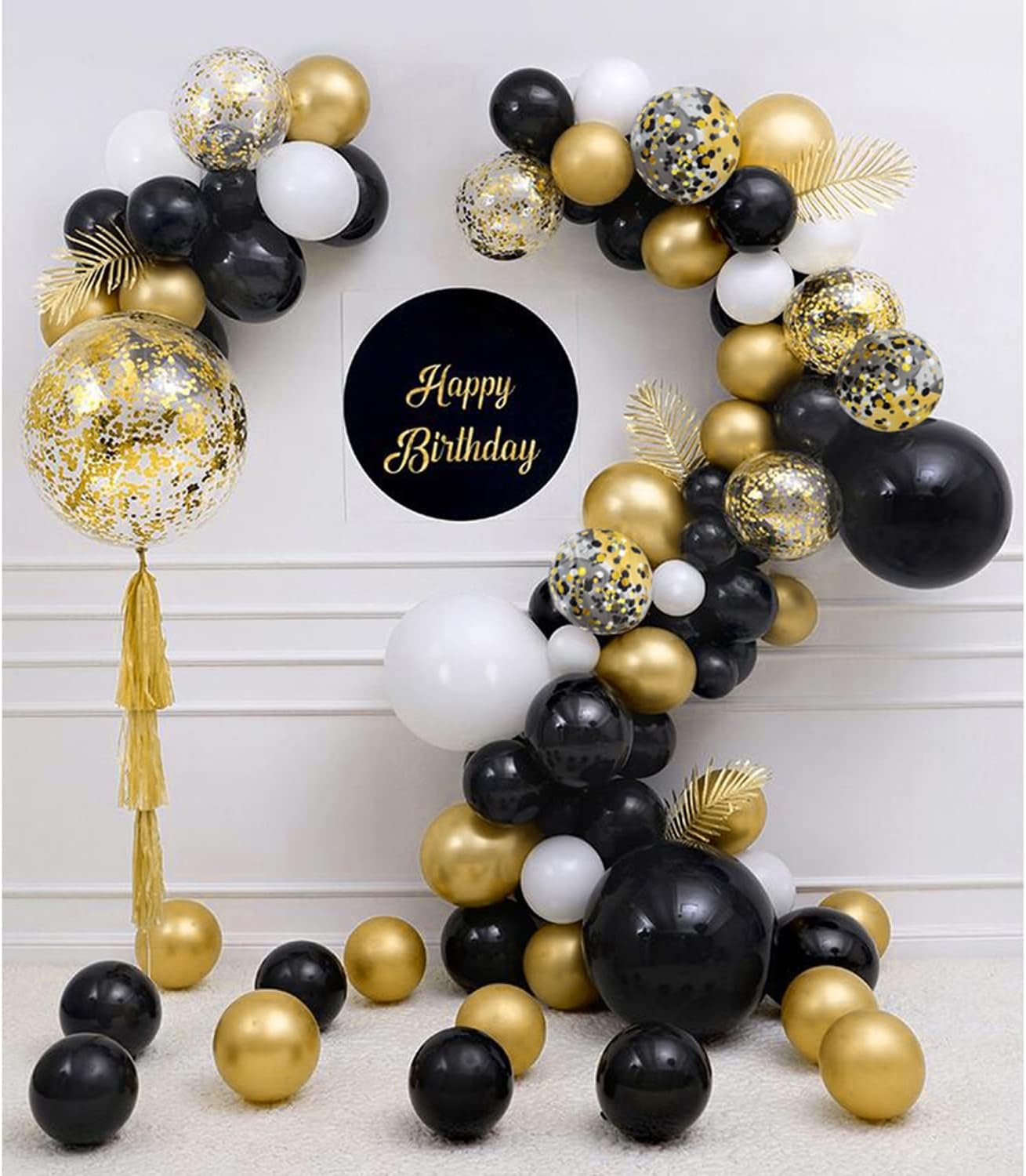 Zesliwy Black Gold Confetti Balloons - 50 Pack of 12-Inch Gold, White & Black Balloons for Celebrations