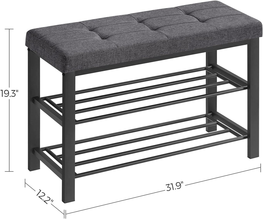SONGMICS Shoe Bench - Modern Storage Solution with Cushion & Shelf | Dark Gray & Ink Black
