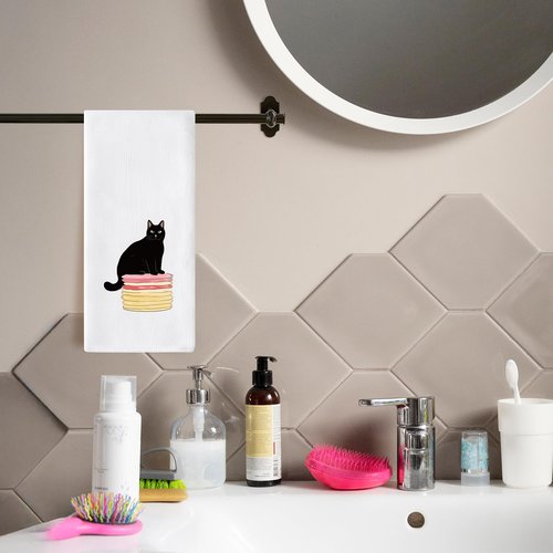 AellasNervalt Black Cat Hand Towel - 6Pcs Funny Bathroom Black Cat Decorative Kitchen Dish Cloths Set Absorbent Polyester Towels for Bath Bar Dining Room Decor, Housewarming Gift for Hostess & Home