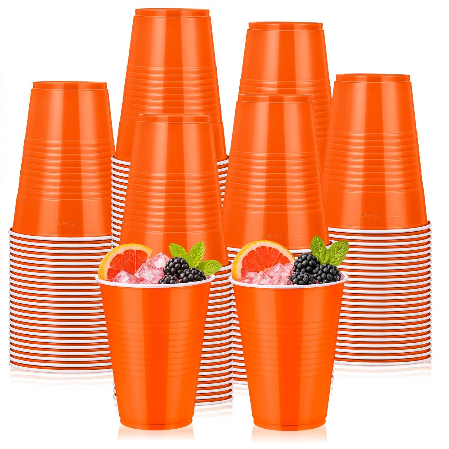 Skiennix 12oz Orange Plastic Cups - 150 Bulk Disposable Party Cups for Celebrations & Events