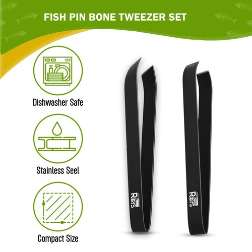 Fish Bone Tweezer Set,4.3" Stainless Steel 2 Piece, Flat and Slant tips Fish bone removal tool.