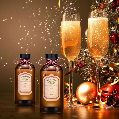 12 Pack Amber Glass Bottles for Vanilla Extract Homemade 8 oz,Vanilla Extract Bottles,Brown Boston Round Bottle with Caps and Stickers,Glass Food Storage Canister for Syrup Beans Sauce Essential Oil