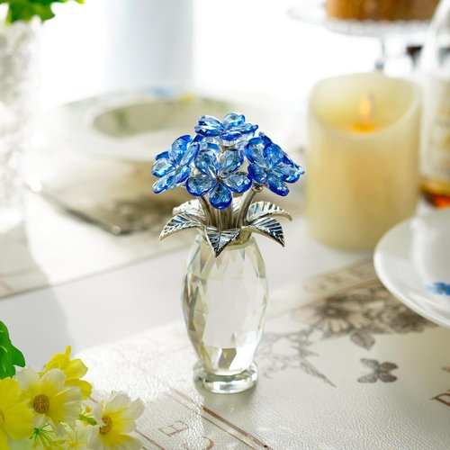 H&D Hyaline & Dora Blue Crystal Forget-Me-Not Flower Figurine - Elegant Home Decor Centerpiece