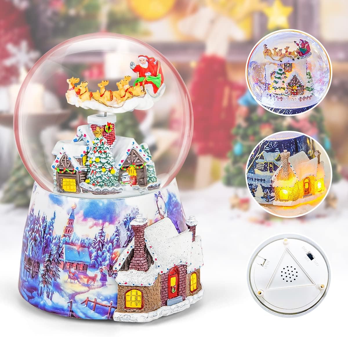 Regine Switzerland Christmas Music Box - Musical Snow Globe with Rotating Santa | Plays 14 Festive Songs