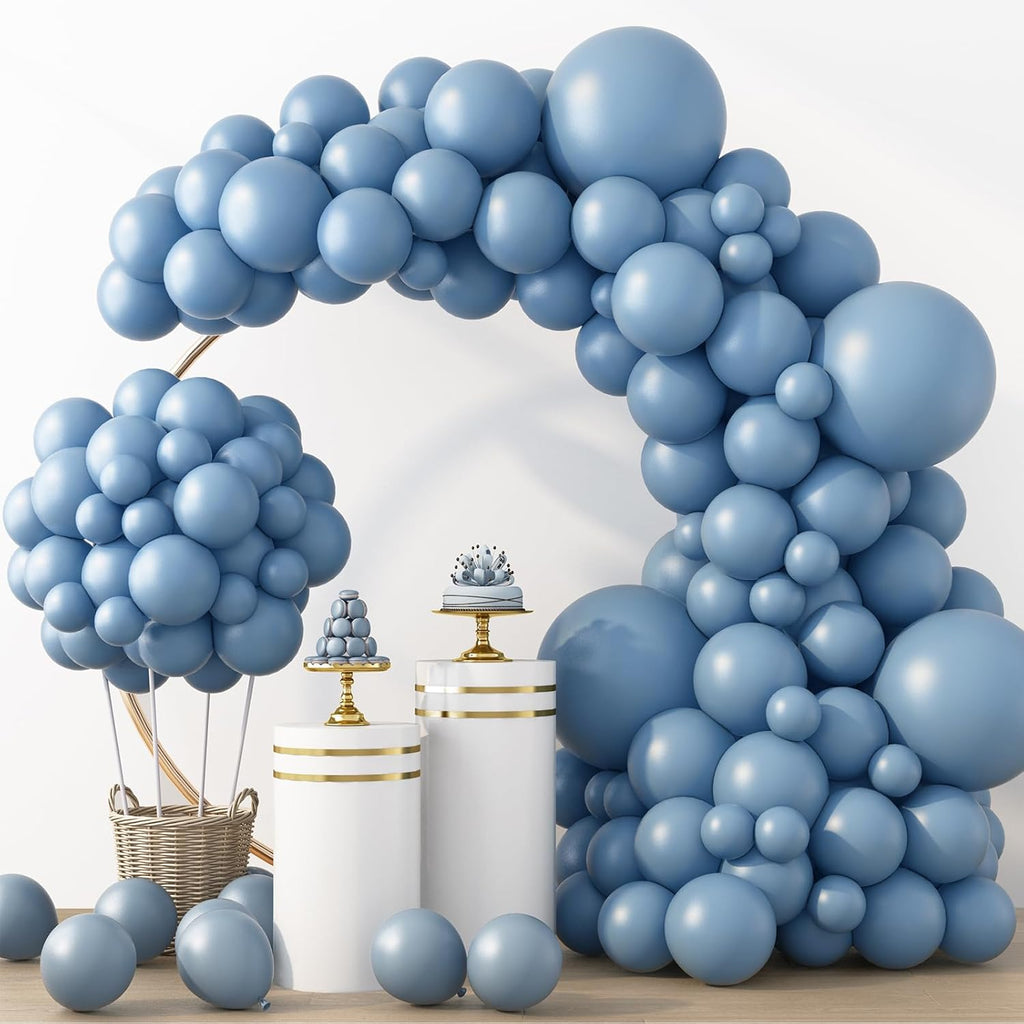 RUBFAC Dusty Blue Balloons - 129-Piece Latex Balloon Garland Kit for Weddings, Baby Showers & Parties