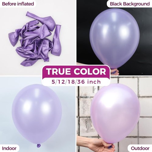 Bezente Pearl Lavender Latex Balloons - 100 Pack 12-Inch Round Light Pastel Purple Party Decor