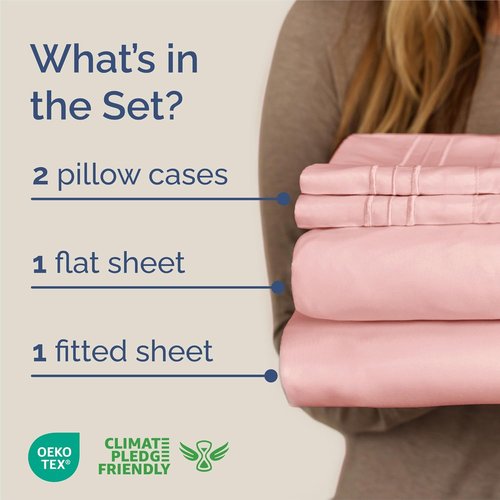 King Size 4 Piece Sheet Set - Ultra-Soft Cooling Bed Sheets for Luxurious Comfort - Oeko-Tex Certified - Baby Pink