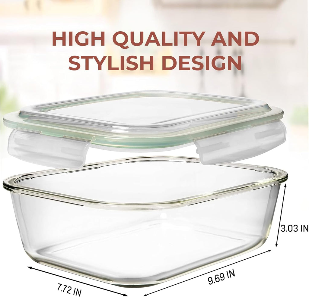 Razab Glass Food Storage Containers - 10 Cups/80 Oz, 4-Pc Set with Airtight Locking Lids | BPA Free, Leak Proof, Safe for Microwave & Oven