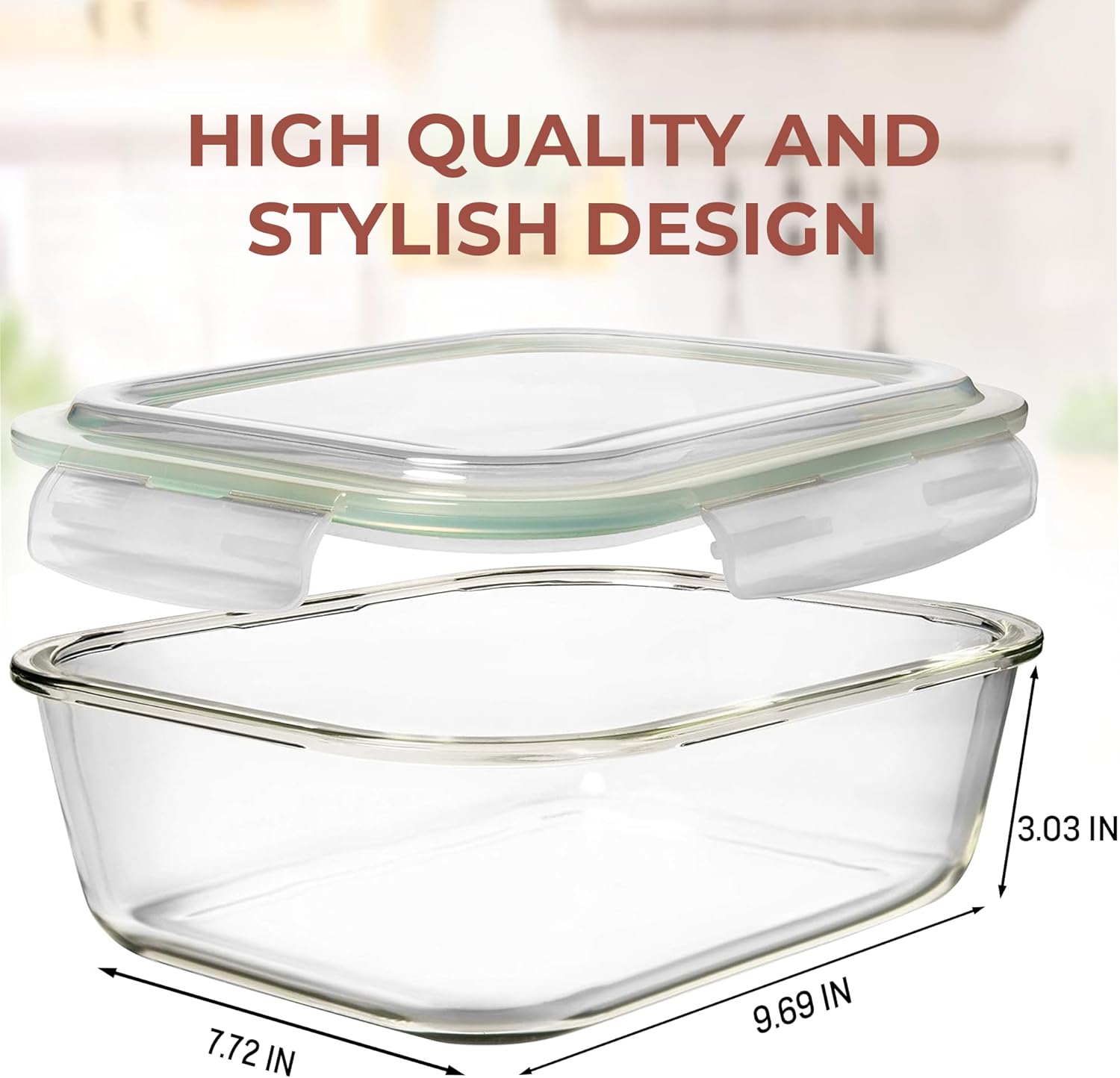 Razab Glass Food Storage Containers - 10 Cups/80 Oz, 4-Pc Set with Airtight Locking Lids | BPA Free, Leak Proof, Safe for Microwave & Oven