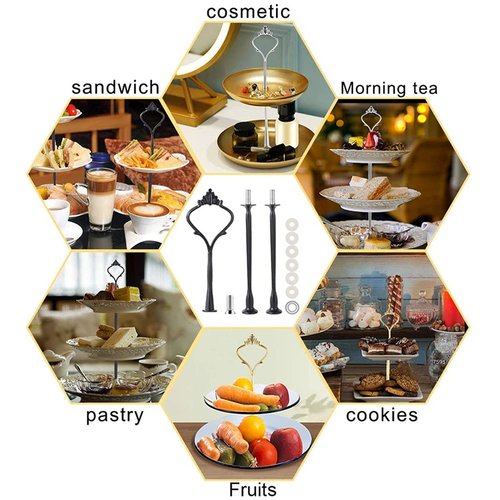 9 Set Cake Stand Hardware Kit Tiered Tray Hardware Fittings for Cake Stand,3 Tier Cake Stand Fittings Hardware Holder for Weeding,Party,Fruit Plate Handle,Cupcake Trays Serving Stand-Gold,Silver,Black