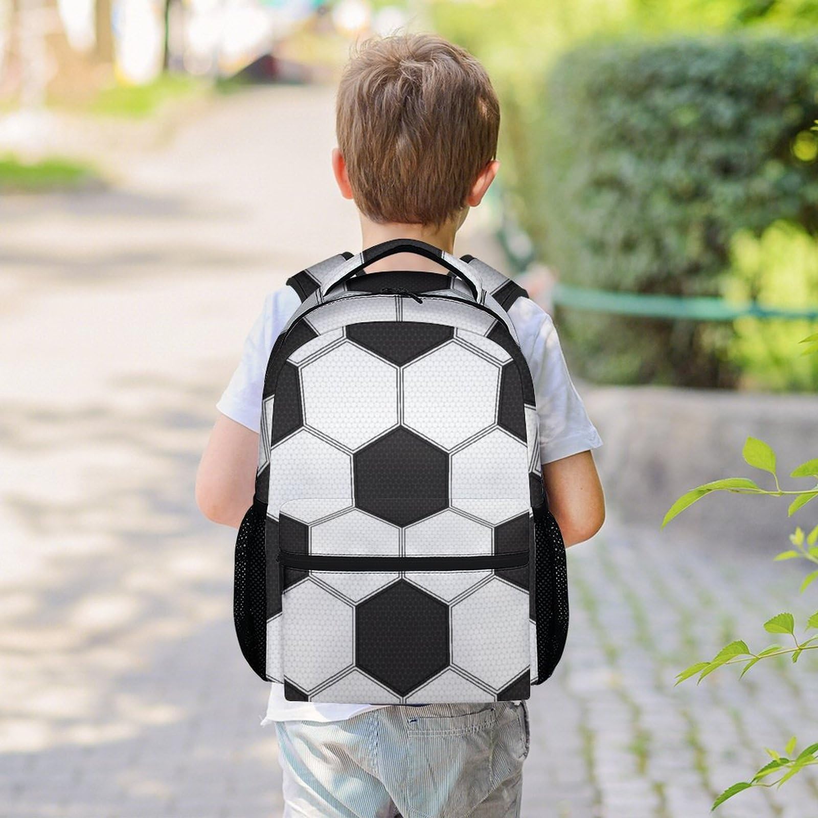 NICEFORNICE Soccer Backpack for Kids, 17 Inch Sport Backpacks for School, Black Lightweight Bookbag for Boys