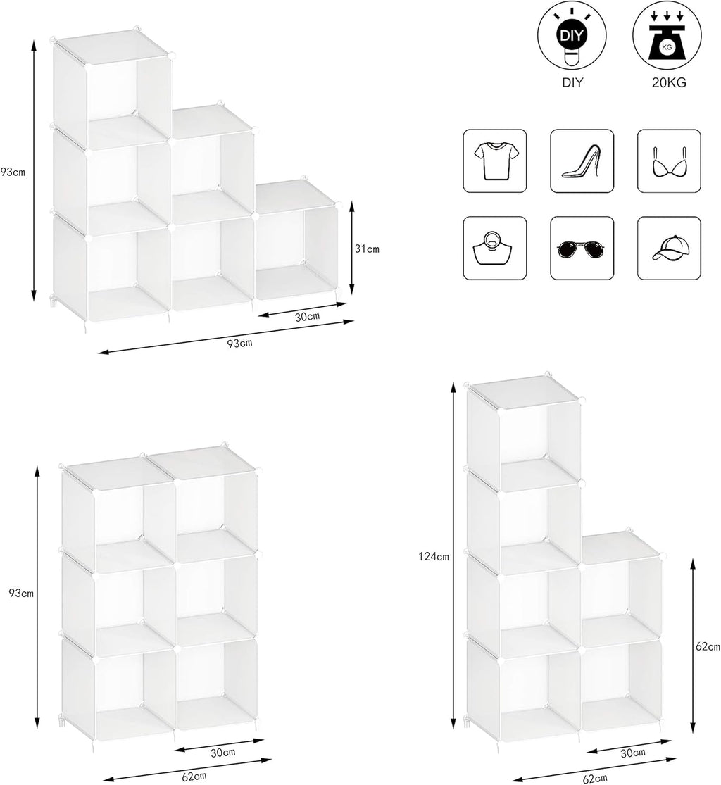 Skiennix Stackable Closet Organizers - 6 Cube Storage Solution for Bathroom & Wardrobe Organization