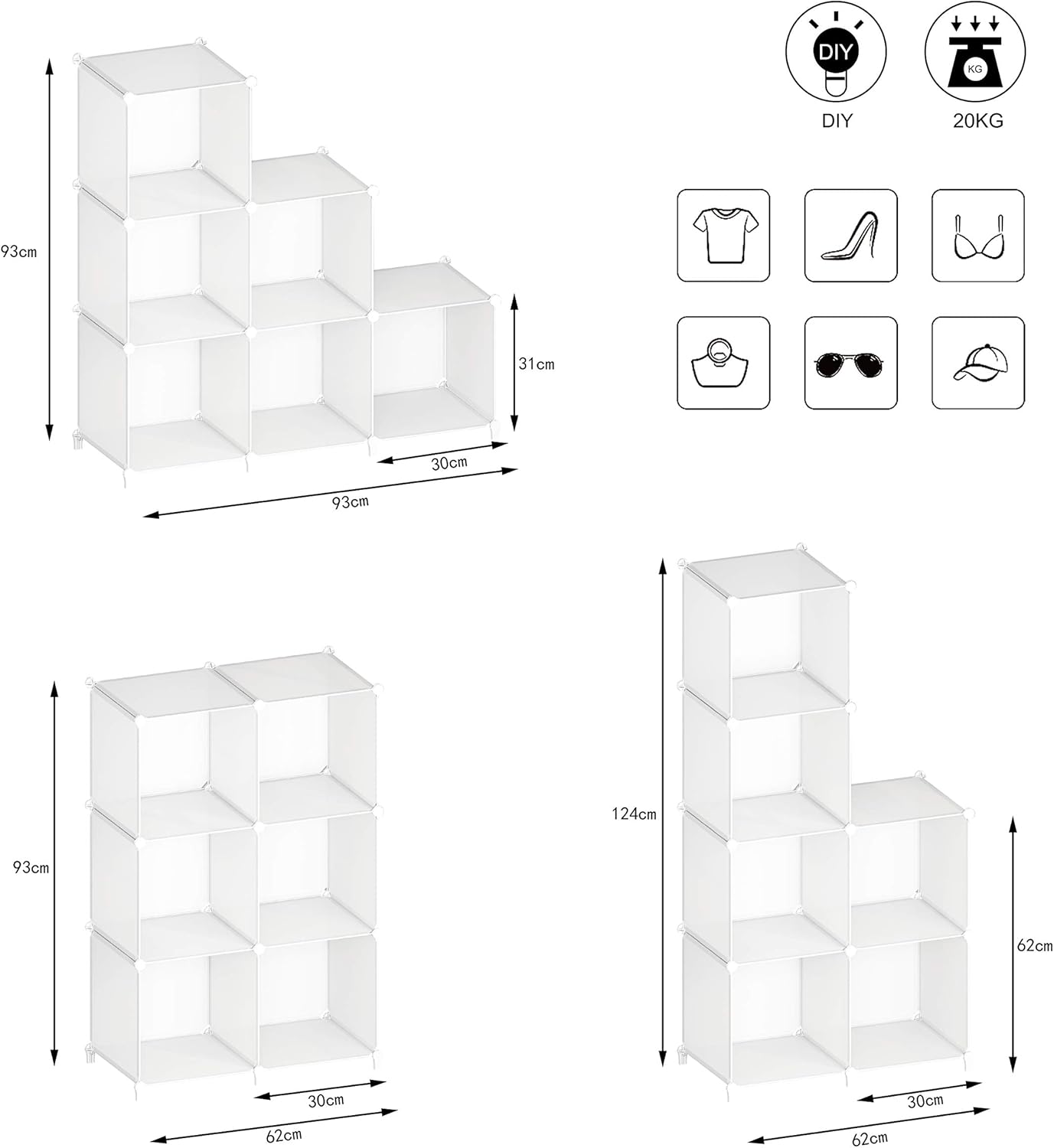 Skiennix Stackable Closet Organizers - 6 Cube Storage Solution for Bathroom & Wardrobe Organization