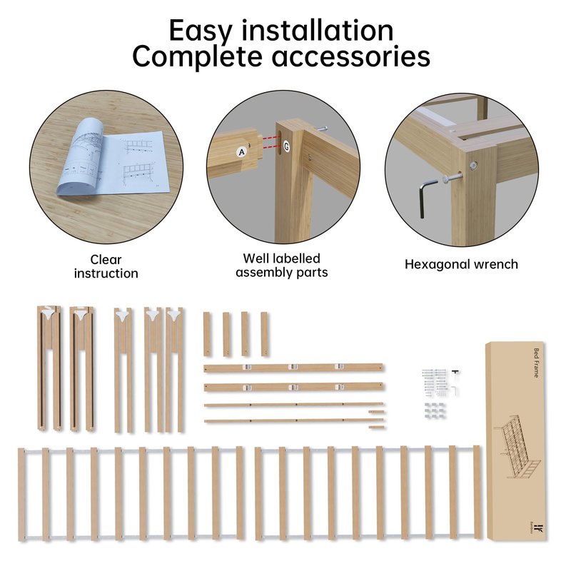 BambooSync 14 Inch Bamboo Bed Frame – Solid Wood Platform Bed Frame, Strong and Stable, with Non-Slip Slats for Support, No Box Spring Needed, Easy to Assemble, Noise-Free (Natural, Twin)