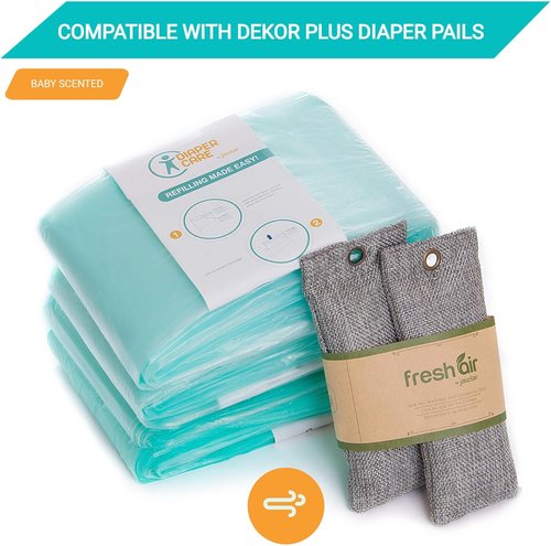 Jasclair Refill Bags for Dekor Plus Diaper Pail - Odor-Locking Multi-Layer Liners (4 Pack) | Leak-Resistant & Easy to Use
