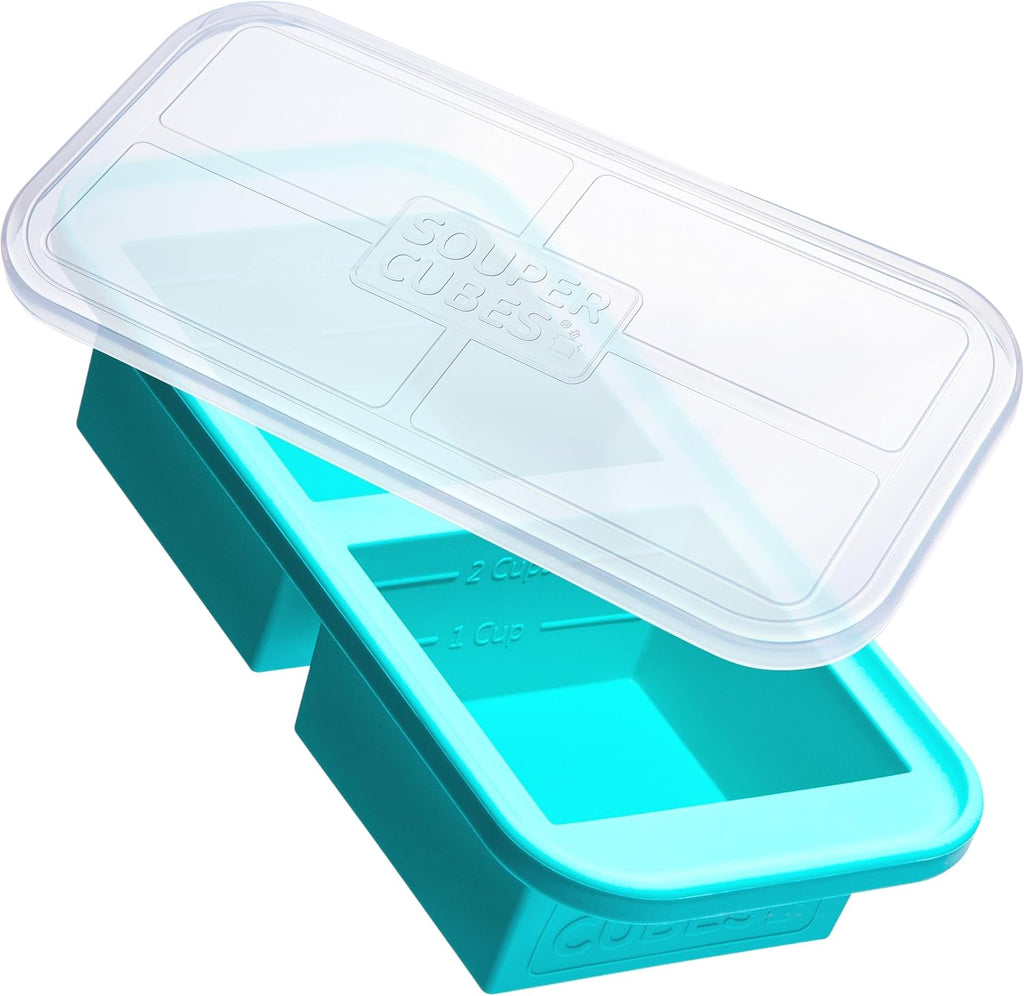 Souper Cubes 2-Cup Silicone Freezer Tray with Lid | Ideal for Meal Prep, Leftovers & Sauces - Aqua - 1-Pack