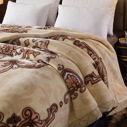 LGYKUMEG Korean Mink Blanket 59"×79", Silky Soft and Warm - 2 Ply Reversible Raschel Throw Blanket 4.4 Lb,Beige and Brown,（150x200cm-2kg
