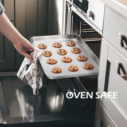 Stainless Steel Baking Sheets Pan, Leonyo 2 Pack 16IN x 12IN Stainless Steel Cookies Sheets for Baking, 1IN Deep Metal Toaster Jelly Roll Pan Tray for Oven, Dishwasher Safe