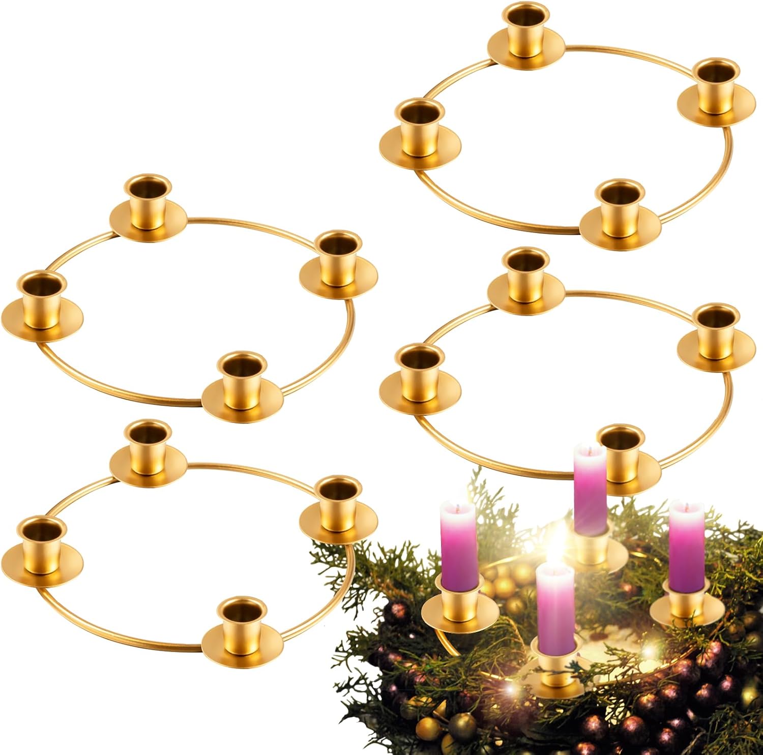 Regine Switzerland Christmas Advent Wreath Ring - Gold Metal Candle Holder Set of 4