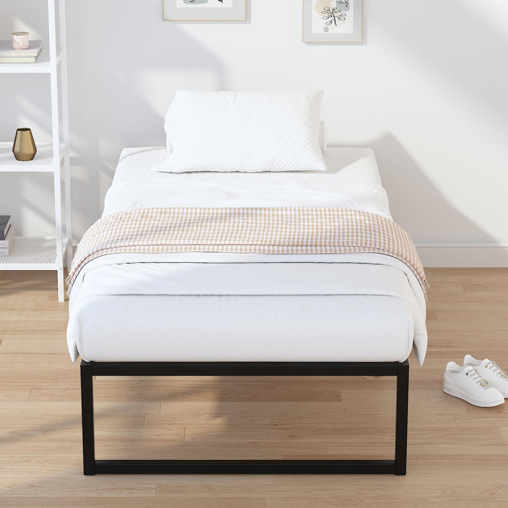 EMODA 14 Inch Narrow Twin Bed Frame 30x75, Heavy Duty Metal Platform No Box Spring Needed, Easy Assembly Noise Free, Black