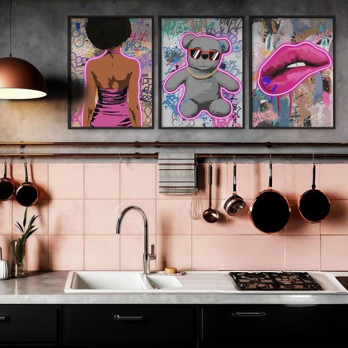 Modern Abstract Wall Art by [Brand Name] - Set of 3 Metal Framed Canvas Prints | 16x24 Inch Contemporary Decor for Living Room, Bedroom, Office