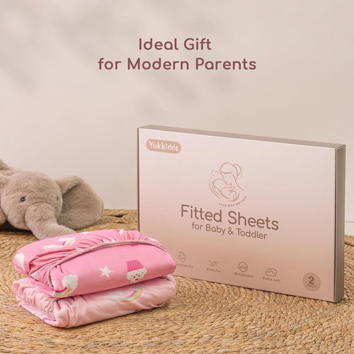Yukkidds Pack and Play Sheets Fitted Mini Crib Sheets for Pack N Play Mattress Stretchy Sheet for Playpen and Playard Bedding Soft Breathable 2 Pack Pink Unicorn