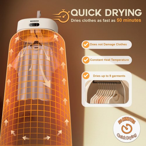 MOJOCO Portable Clothes Dryer - Compact Mini Dryer for Travel & Apartments | Fast-Drying, Quiet Operation