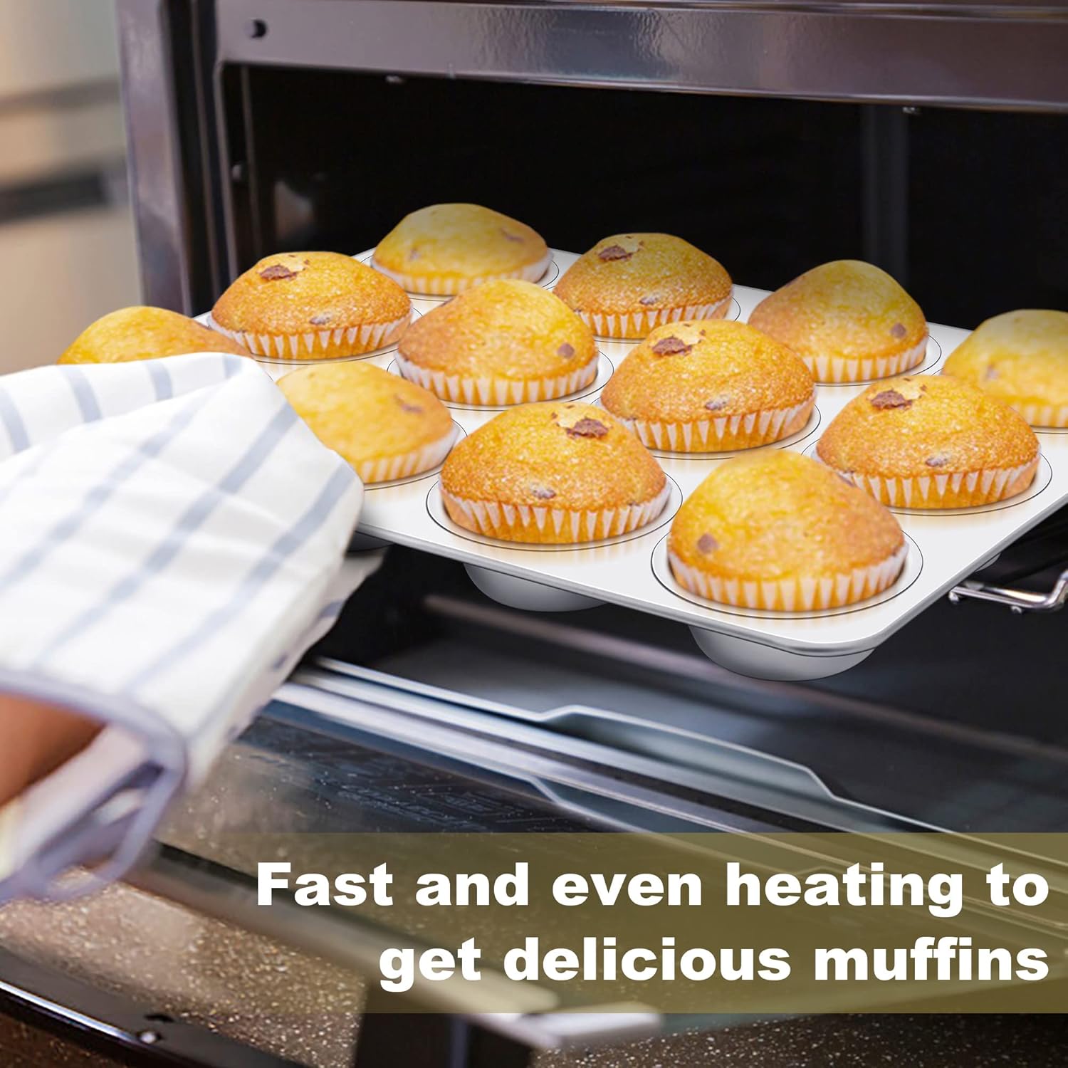 TeamFar 12-Cup Muffin Pan - Stainless Steel Non-Toxic Baking Tin | Easy Clean & Dishwasher Safe