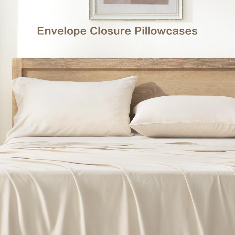Andency King Size Sheets Set, 100% Viscose Derived from Bamboo, Cooling Summer King Sheets, Deep Pocket Up to 16", Silky Soft Bed Sheets, Hotel Breathable Bedding Sheets & Pillowcases, Beige