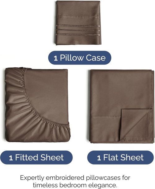 Comfy Twin XL 3-Piece Sheet Set - Breathable Cooling Bed Sheets | Luxury Hotel Quality - Deep Pockets, Ultra-Soft, Wrinkle-Free - Oeko-Tex Certified - Brown