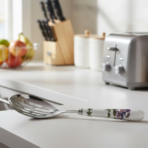 Portmeirion Botanic Garden 10" Slotted Spoon, Pansy Motif - Porcelain Handle & Stainless Steel, Chip-Resistant Glaze - Ideal for Home Gatherings & Intimate Dining, Must-Have Kitchen Tools